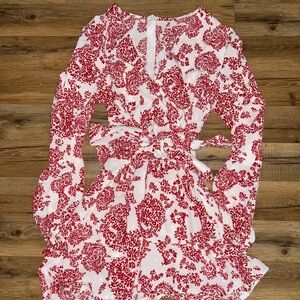 Red and White Floral Romper M